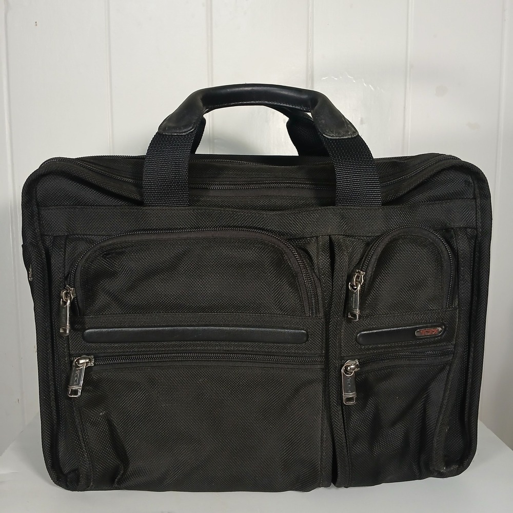 Tumi Alpha Expandable Briefcase Laptop Bag 2614D4 Mens L Black Ballistic Nylon